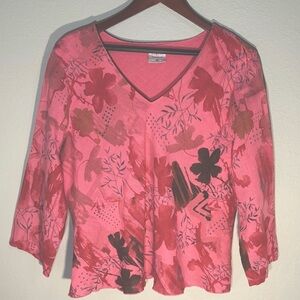 100% Linen Floral Vintage Click by Color Me Cotton Top XL Pink Made in USA